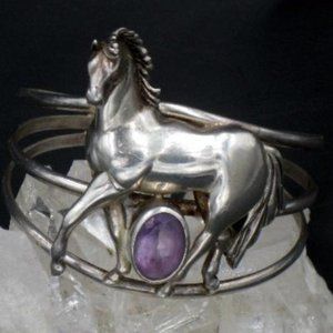 Carol Felley Huge Sterling Silver Horse Amethyst Bracelet